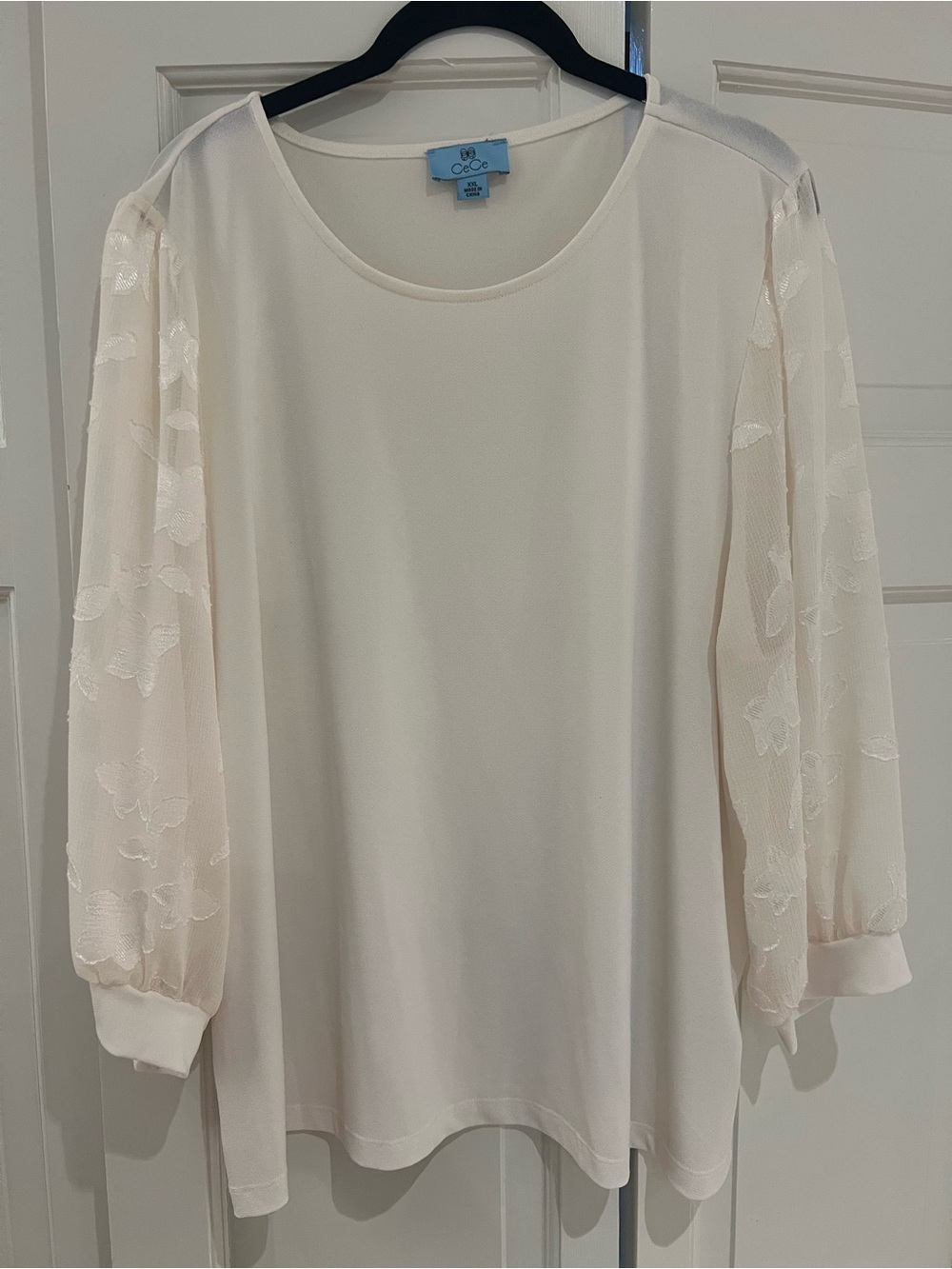 CeCe Ivory Floral-Sheer Sleeve Blouse Size XXL